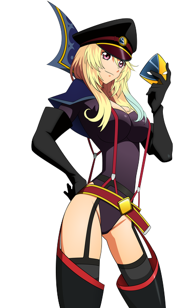 Anime picture 5000x8000 with tales of (series) star driver tales of xillia milla maxwell single long hair tall image highres blonde hair smile red eyes absurdres transparent background vector girl thighhighs gloves black thighhighs belt mask