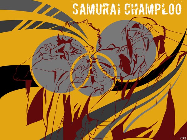 Anime picture 1600x1200 with samurai champloo mugen (samurai champloo) jinnosuke fuu (samurai champloo) orange background