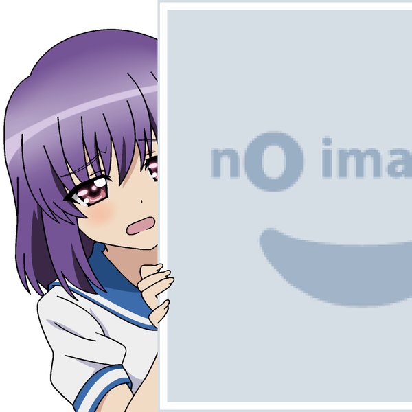 Anime picture 850x850 with mm! xebec pixiv yuuno arashiko mugen ouka single blush fringe short hair open mouth simple background hair between eyes white background purple eyes looking away purple hair no image girl uniform serafuku