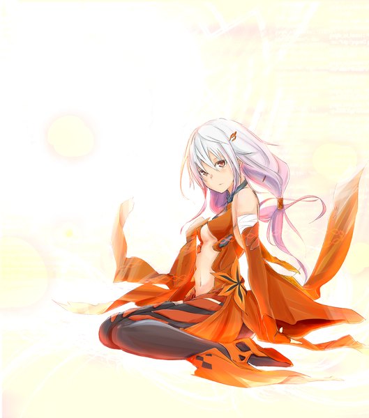 Anime picture 1500x1702 with guilty crown production i.g yuzuriha inori hope yakisoba single long hair tall image red eyes white background sitting pink hair center opening girl detached sleeves