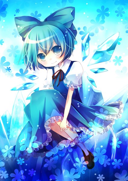 Anime picture 2893x4092 with touhou cirno kusada souta tall image highres short hair blue eyes blue hair absurdres loli girl dress flower (flowers) bow hair bow wings