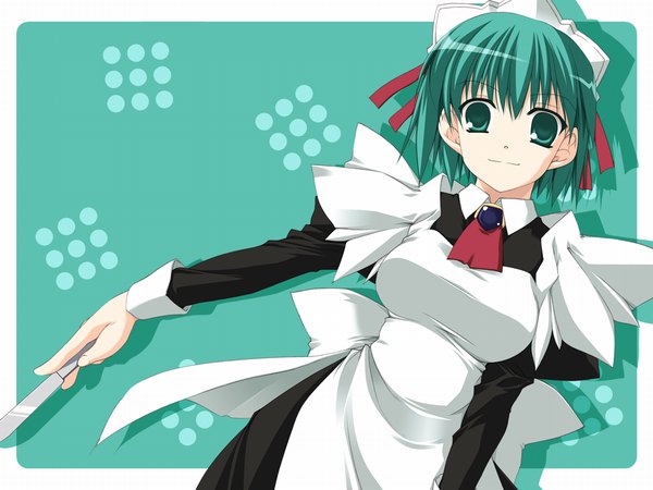 Anime picture 1024x768 with green eyes green hair maid knife tagme