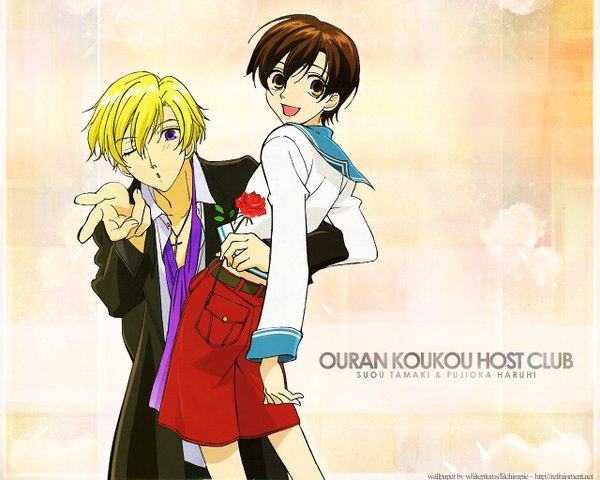 Anime picture 1280x1024 with ouran high school host club studio bones fujioka haruhi suou tamaki tagme