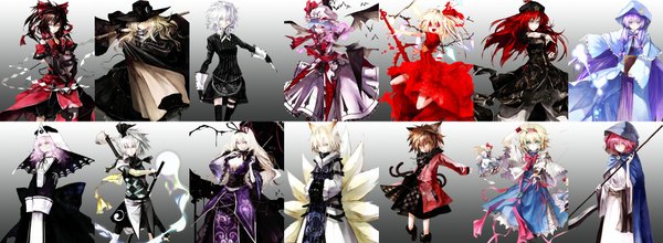 Anime picture 2100x770 with touhou koumajou densetsu hakurei reimu flandre scarlet remilia scarlet kirisame marisa izayoi sakuya konpaku youmu patchouli knowledge yakumo yukari saigyouji yuyuko alice margatroid myon hong meiling yakumo ran chen shanghai onozuka komachi banpai akira long hair