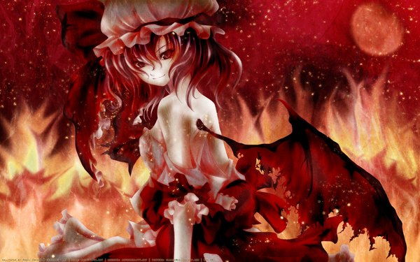 Anime picture 1920x1200 with touhou remilia scarlet futami kito single highres wide image red background girl wings