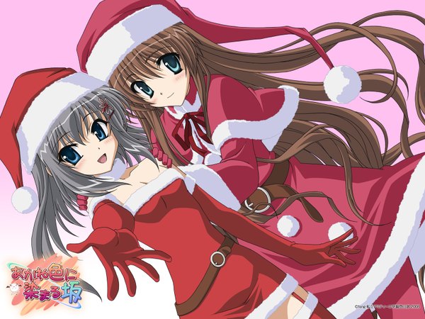 Anime picture 1600x1200 with akane iro ni somaru saka nagase minato katagiri yuuhi tagme (artist) dutch angle fur trim christmas belt fur santa claus costume mantle