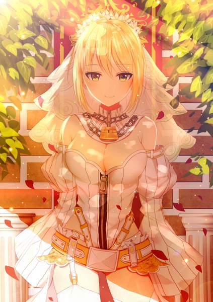 Anime picture 2820x4000 with fate (series) fate/stay night fate/extra fate/extra ccc artoria pendragon (all) saber nero claudius (fate) (all) nero claudius (bride) (fate) junpaku karen single tall image looking at viewer blush fringe highres short hair breasts light erotic blonde hair smile