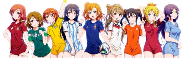 Anime picture 1750x544 with love live! school idol project sunrise (studio) love live! nishikino maki yazawa nico toujou nozomi minami kotori ayase eli sonoda umi kousaka honoka hoshizora rin koizumi hanayo shian (my lonly life.) long hair looking at viewer blush fringe short hair open mouth blue eyes