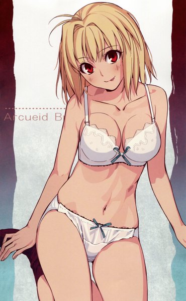 Anime picture 3484x5643 with shingetsutan tsukihime type-moon arcueid brunestud morii shizuki tall image blush highres short hair light erotic blonde hair red eyes absurdres scan midriff underwear only girl navel underwear panties