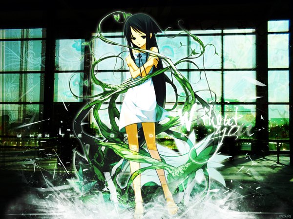 Anime picture 1600x1200 with saya no uta nitroplus saya (saya no uta) long hair black hair girl ribbon (ribbons)