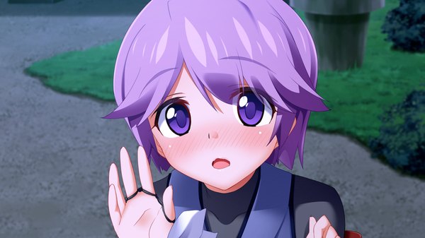 Anime picture 1280x720 with sengoku hime 4 blush short hair open mouth wide image purple eyes game cg purple hair girl