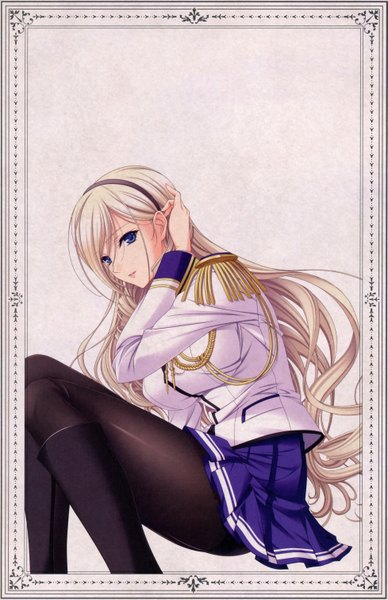 Anime picture 3907x6030 with walkure romanze celia kumani entory single long hair tall image highres blue eyes blonde hair absurdres scan drill hair girl thighhighs skirt uniform black thighhighs pantyhose hairband military uniform