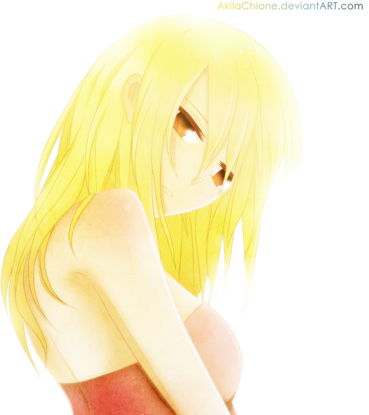 Anime picture 1000x1125 with fairy tail lucy heartfilia akilachione single long hair tall image blonde hair white background bare shoulders brown eyes looking back coloring portrait girl dress