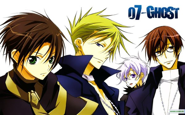 Anime picture 1280x800 with 07-ghost studio deen teito klein frau castor labrador (07-ghost) wide image white background multiple boys boy 4 boys