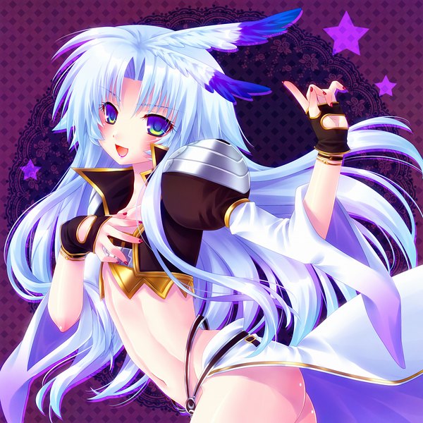 Anime picture 1024x1024 with final fantasy square enix kuja minatosaiga (artist) single long hair blush open mouth light erotic white hair otoko no ko multicolored eyes genderswap boy gloves fingerless gloves star (symbol) feather (feathers)