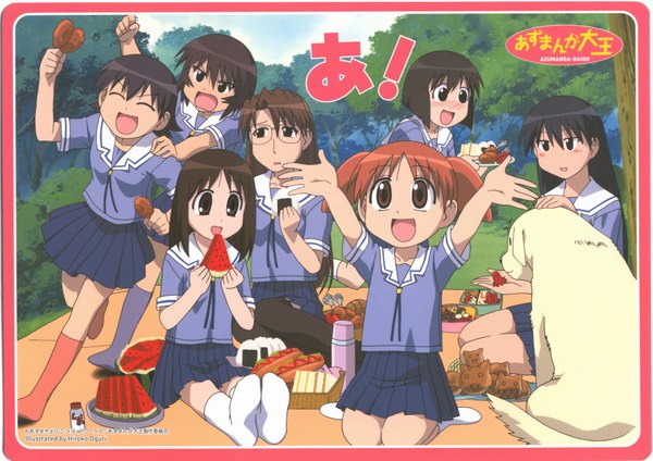 Anime picture 2000x1414 with azumanga daioh j.c. staff kasuga ayumu mihama chiyo takino tomo sakaki kagura (azumanga) mizuhara koyomi aida kaori tadakichi highres girl
