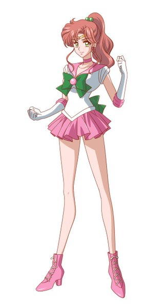 Anime picture 653x1225 with bishoujo senshi sailor moon toei animation kino makoto sailor jupiter single long hair tall image looking at viewer simple background smile brown hair standing white background green eyes ponytail pleated skirt alternate color girl skirt gloves