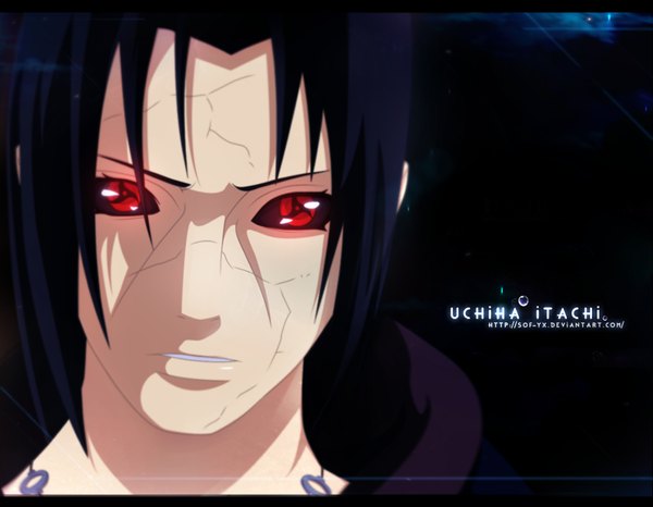 Anime picture 1000x777 with naruto studio pierrot naruto (series) uchiha itachi sof-yx single short hair black hair red eyes inscription coloring portrait face akatsuki sharingan boy