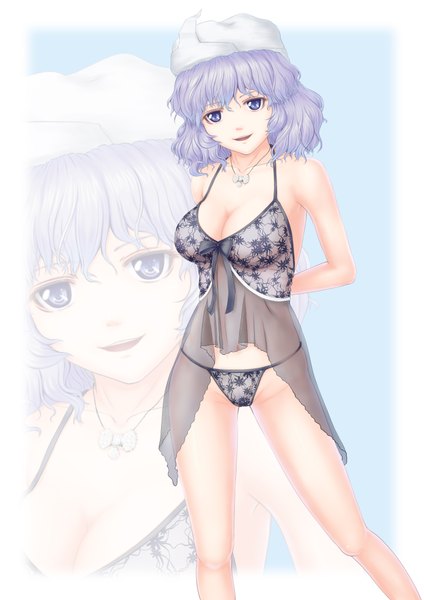 Anime picture 2893x4092 with touhou letty whiterock nazal (artist) tall image highres short hair breasts blue eyes light erotic smile blue hair cleavage underwear only zoom layer girl underwear panties