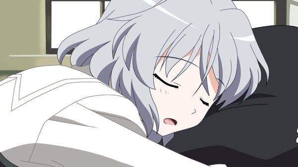 Anime picture 1365x768 with strike witches sanya v. litvyak wide image sleeping vector pillow