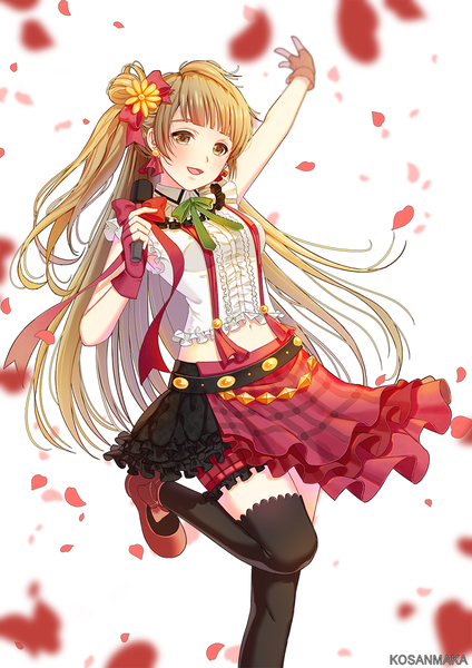 Anime picture 800x1132 with love live! school idol project sunrise (studio) love live! minami kotori kosanmaka single long hair tall image blush fringe open mouth brown hair standing brown eyes signed looking away bent knee (knees) blunt bangs :d arm up