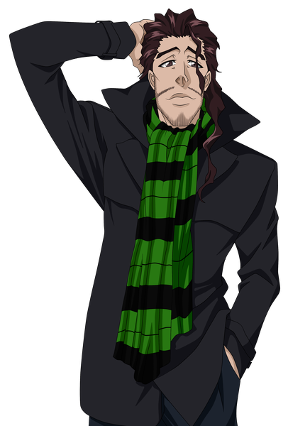 Anime picture 1386x2045 with bleach studio pierrot kyoraku shunsui single tall image short hair brown hair brown eyes wavy hair transparent background vector hand in pocket shinigami gotei boy scarf coat beard