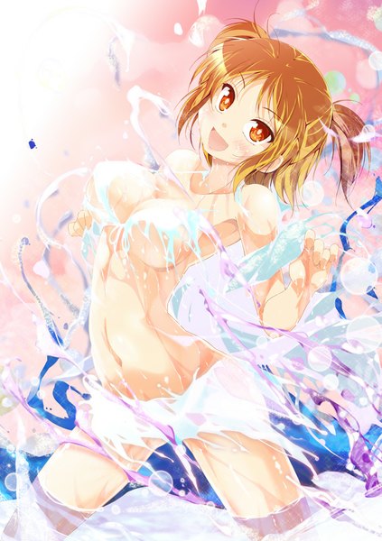 Anime picture 705x1000 with original porurin single long hair tall image looking at viewer blush breasts open mouth light erotic large breasts orange hair orange eyes two side up girl navel swimsuit bikini water