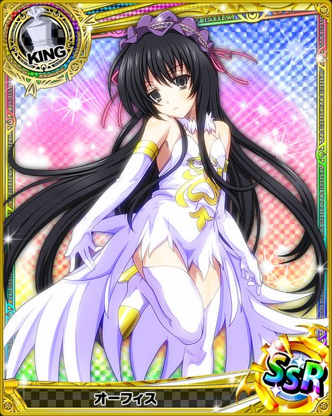 Anime picture 640x800 with highschool dxd ophis single tall image looking at viewer black hair very long hair black eyes loli card (medium) girl thighhighs dress gloves white thighhighs elbow gloves white gloves lolita hairband
