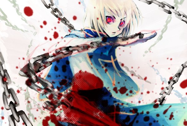 Anime picture 1748x1181 with hunter x hunter kurapica single highres short hair blonde hair red eyes boy blood chain