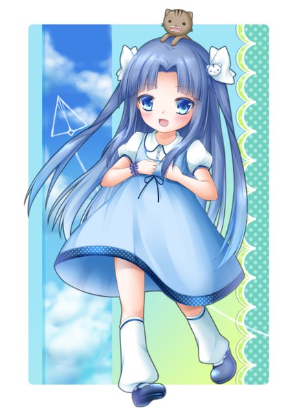 Anime picture 1000x1389 with original shitou long hair tall image looking at viewer blush open mouth blue eyes blue hair loli girl dress