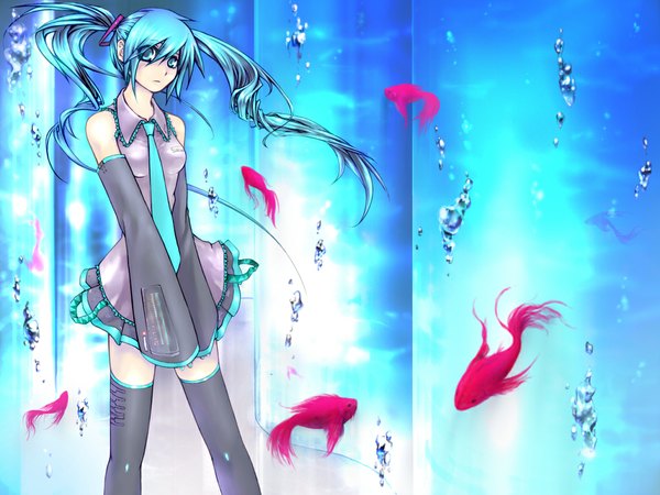 Anime picture 1024x768 with vocaloid hatsune miku girl fish (fishes) tagme