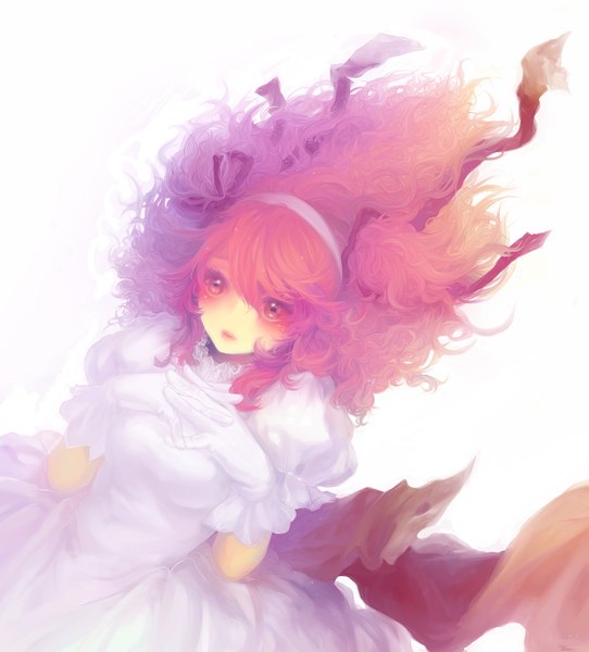 Anime picture 2000x2214 with tales of (series) tales of graces cheria barnes tom (pixiv) single tall image highres simple background white background pink hair pink eyes curly hair girl dress gloves ribbon (ribbons) hairband white dress