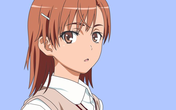 Anime picture 3840x2400 with to aru kagaku no railgun j.c. staff misaka mikoto single highres wide image close-up blue background vector girl