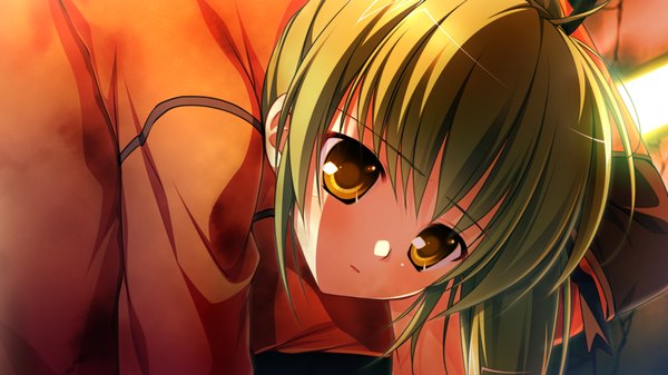 Anime picture 1280x720 with root double moribe jun long hair blush wide image yellow eyes game cg green hair girl suit