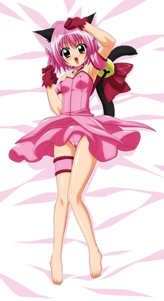 Anime picture 14173x25984 with tokyo mew mew studio pierrot momomiya ichigo mew ichigo wave ride single tall image blush fringe highres short hair open mouth light erotic smile red eyes bare shoulders animal ears pink hair absurdres tail