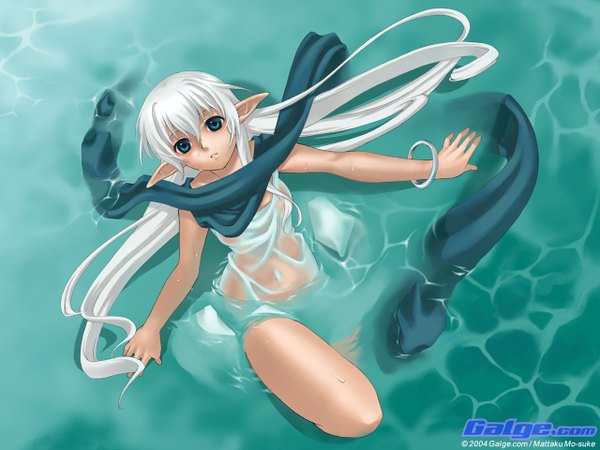 Anime picture 1280x960 with galge.com mattaku mousuke single white hair very long hair aqua eyes girl scarf