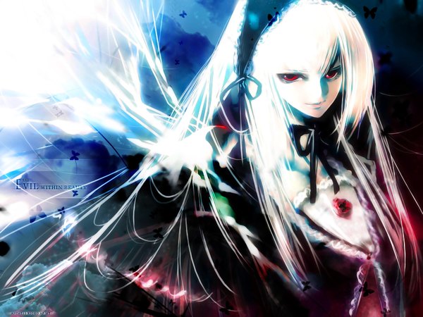 Anime picture 1600x1200 with rozen maiden suigintou kei (keigarou) long hair looking at viewer white hair girl