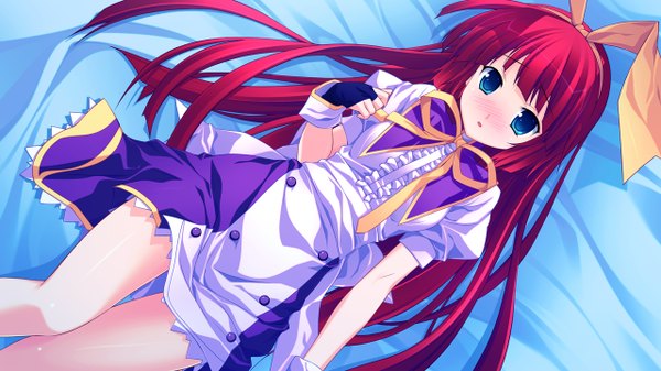 Anime picture 1280x720 with tiny dungeon (game) rosebleu von term single long hair blush blue eyes wide image game cg red hair girl