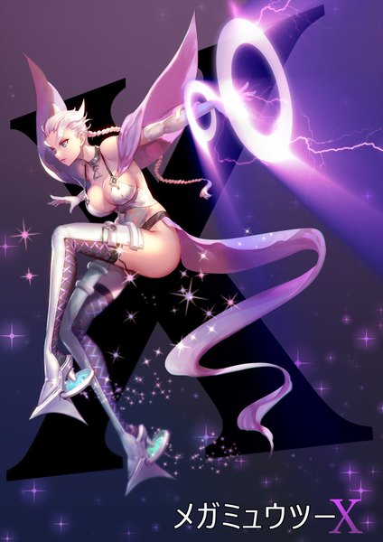 Anime picture 1132x1600 with pokemon moemon nintendo mewtwo ryushin single tall image breasts blue eyes light erotic large breasts looking away white hair braid (braids) inscription outstretched arm magic single braid fighting stance gen 1 pokemon