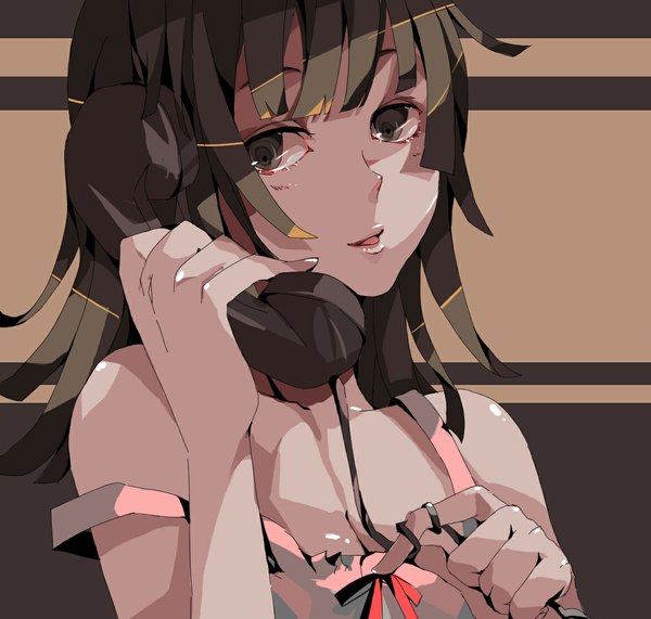Anime picture 1154x1100 with original xxing single short hair open mouth looking away lips grey hair grey eyes shiny skin close-up girl phone