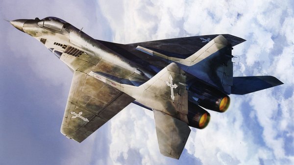 Anime picture 2000x1124 with macross macross zero highres wide image sky flying mig-29 mecha aircraft airplane jet