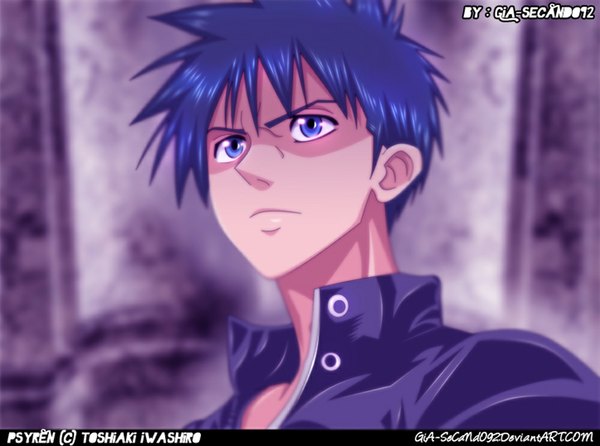 Anime picture 1000x744 with psyren yoshina ageha seireiart single short hair blue eyes blue hair coloring portrait boy