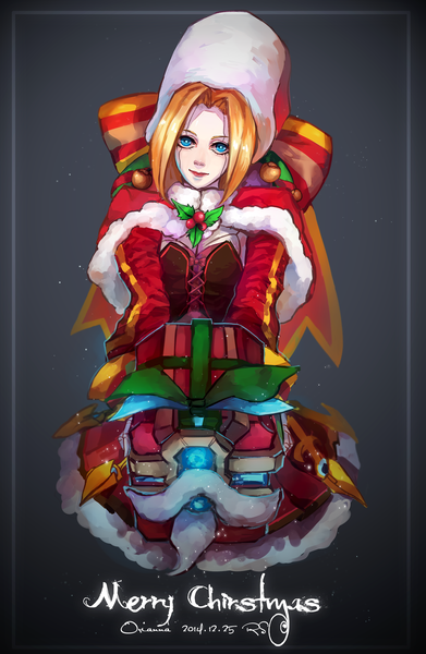 Anime picture 2480x3800 with league of legends orianna (league of legends) renshen single tall image looking at viewer highres short hair blue eyes lips orange hair christmas merry christmas mechanical girl