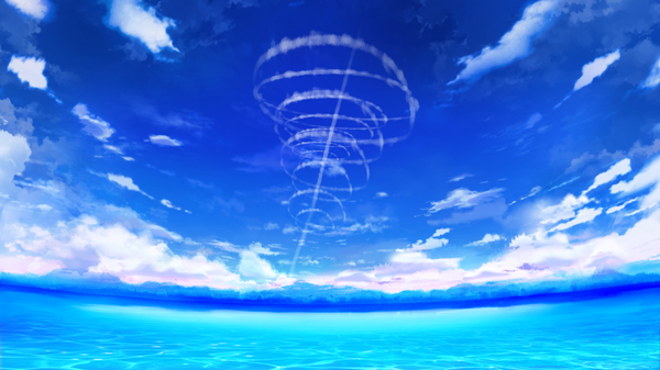 Anime picture 1280x720 with original gachagacha pon wide image sky cloud (clouds) horizon mountain no people landscape water sea