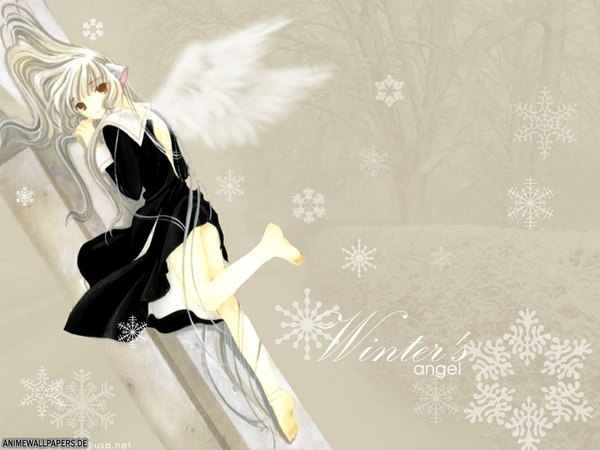Anime picture 1024x768 with chobits clamp chii single girl wings snowflake (snowflakes)