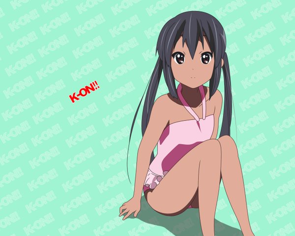 Anime picture 1280x1024 with k-on! kyoto animation nakano azusa single black hair twintails brown eyes swimsuit