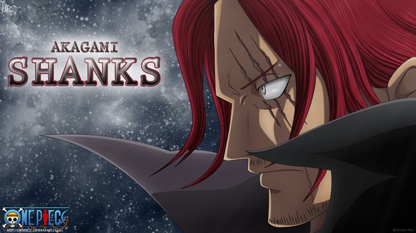 Anime picture 1280x720 with one piece toei animation shanks deiviscc single short hair wide image red hair profile inscription grey eyes coloring scar close-up face bristle boy