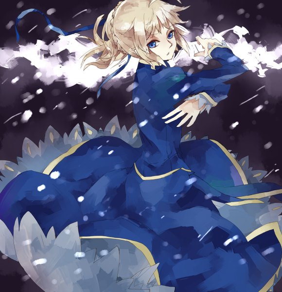 Anime picture 2574x2660 with fate (series) fate/zero type-moon artoria pendragon (all) saber tagme (artist) single tall image fringe highres short hair blue eyes blonde hair girl dress ribbon (ribbons) weapon hair ribbon sword excalibur
