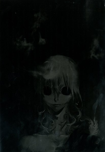Anime picture 2390x3473 with shiki single long hair tall image highres black eyes scan black background dark background boy