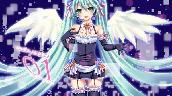 Anime picture 1600x900 with vocaloid hatsune miku yayoi (egoistic realism) wide image green eyes green hair girl